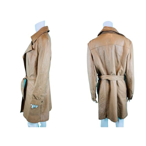 Vintage 1970s Leather Coat Women's Khaki USA Wilsons Open Trench | B 43" - Picture 8 of 10